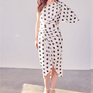 Do+Be Polka Dot One Shoulder Midi Dress